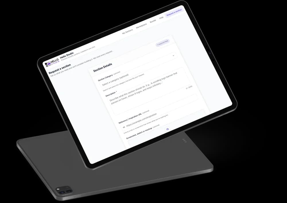 A tablet showing the Request a section form.
