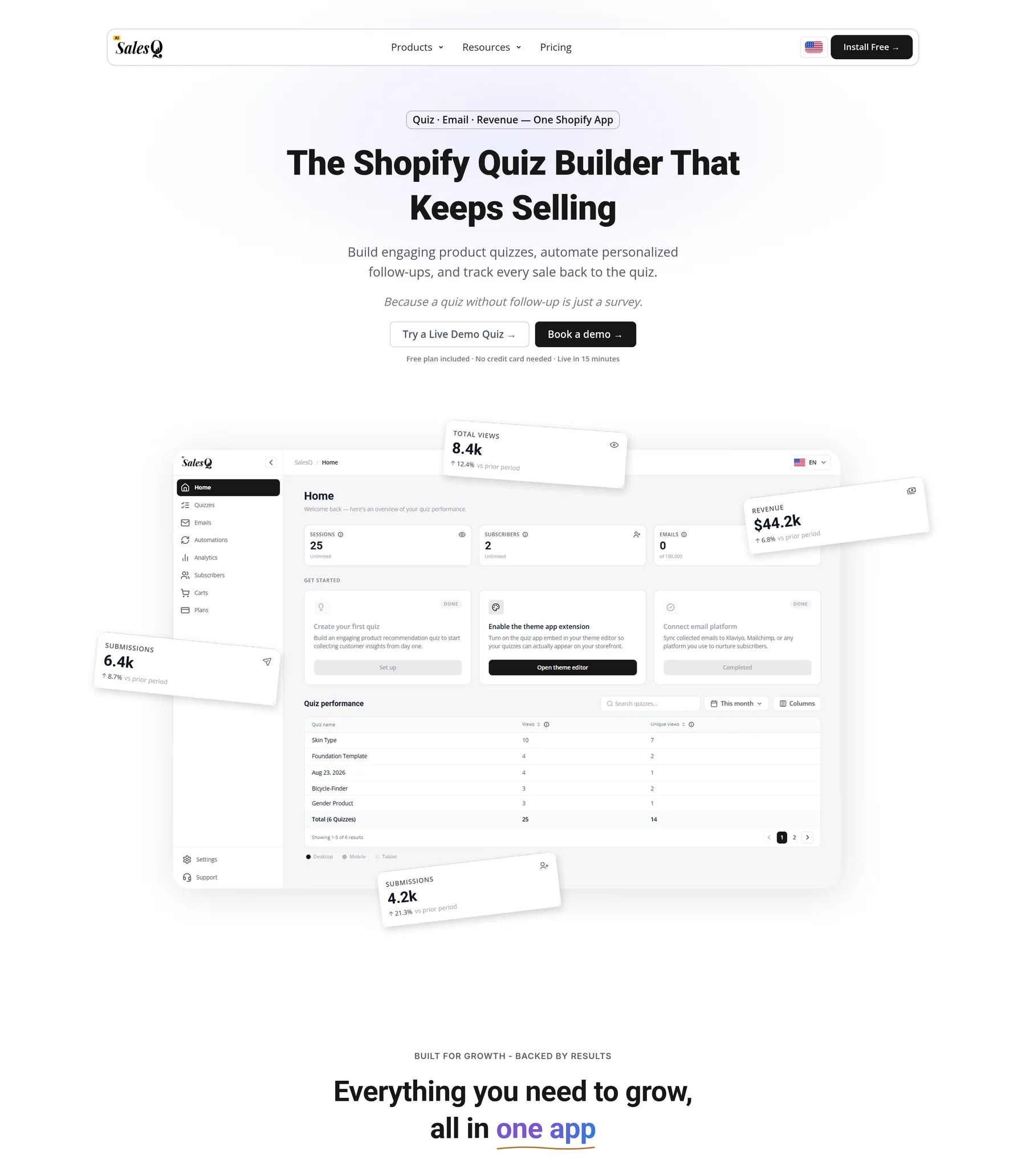The AiSalesQ home page hero and product dashboard.