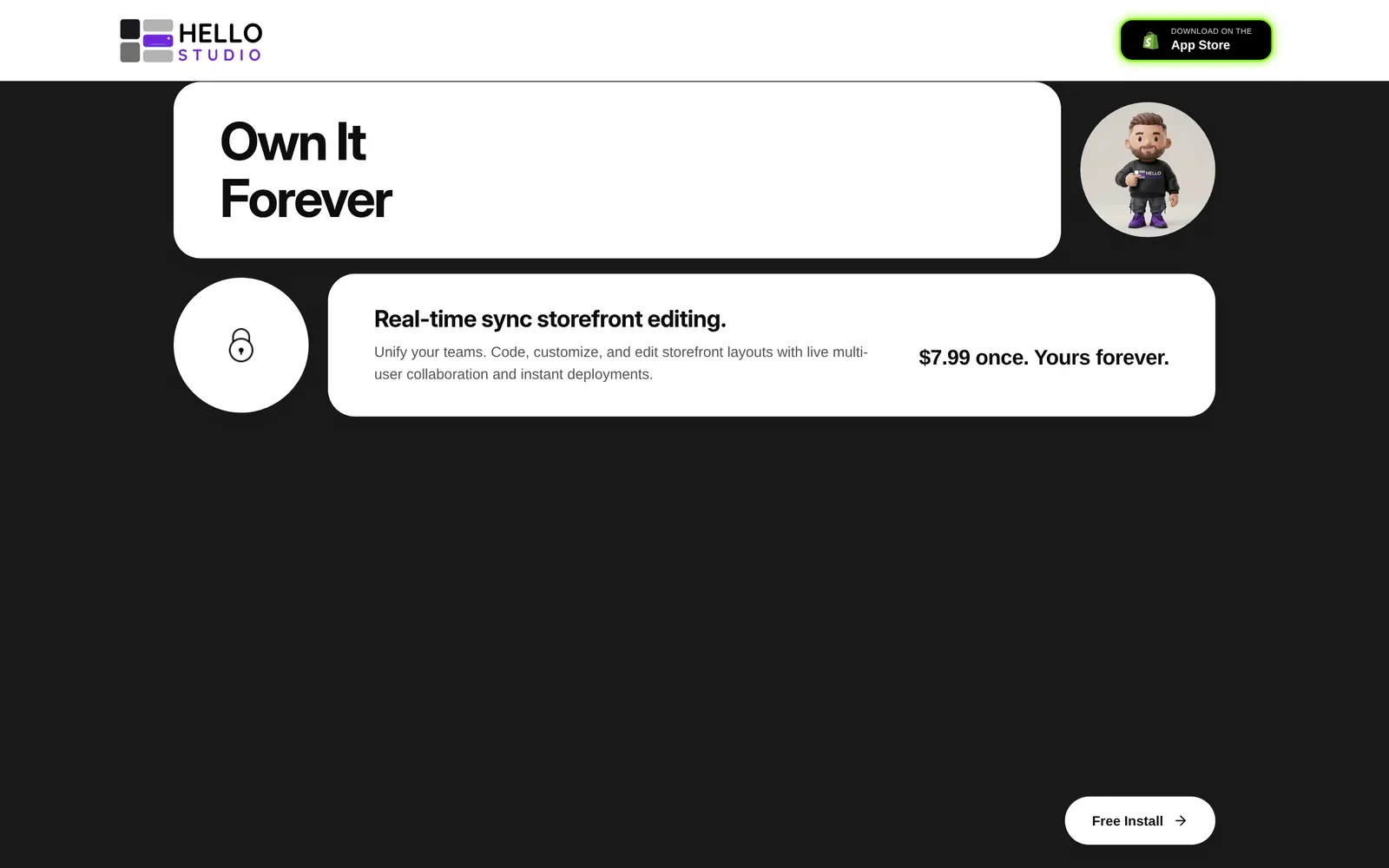 Own It Forever — the full-screen panel the no lock-in card opens into.