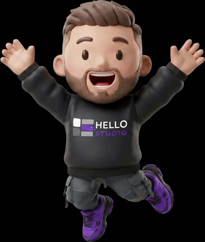 The Hello Studio mascot — celebrates